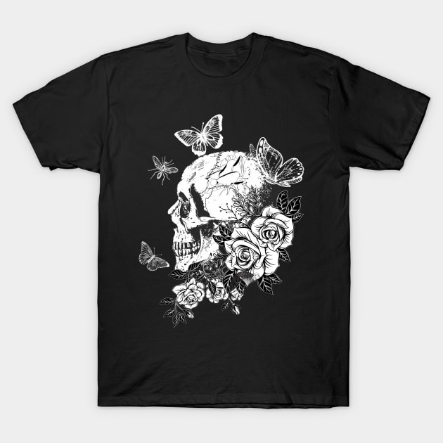 black and white floral skull T-Shirt by Love My..
